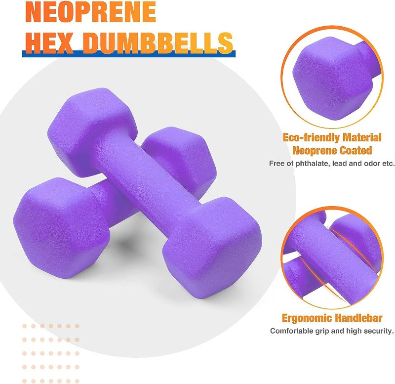 Photo 1 of Portzon - Set of 2 Neoprene Dumbbell, Anti-Slip, Anti-roll, Hex Shape - Purple 01-Pound, Pair