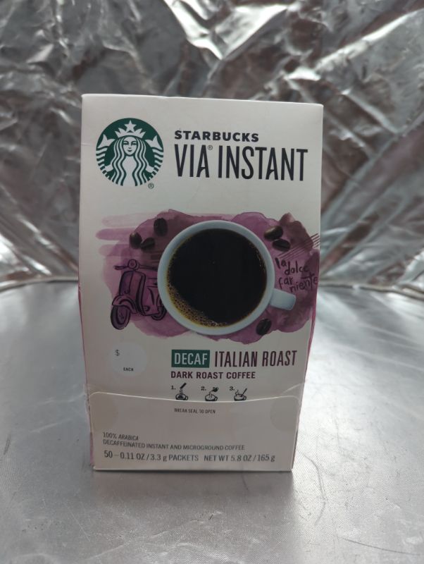 Photo 2 of Starbucks VIA Instant Coffee—Dark Roast Coffee—Decaf Italian Roast—100% Arabica—1 box (50 packets) Decaf Italian 50 Count (Pack of 1)