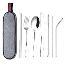 Photo 1 of 8 Piece Reusable Stainless Steel Travel Utensil Set with Case
