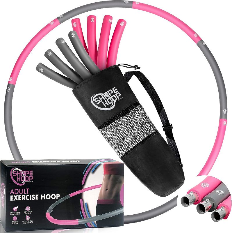 Photo 1 of Shape Hoop Weighted Stainless Steel Hula Hoop for Adults - Smooth, Adjustable Weight Loss Hula Hoop- Easy to Assemble - Fun Home Workout Equipment for Women (Pink)
