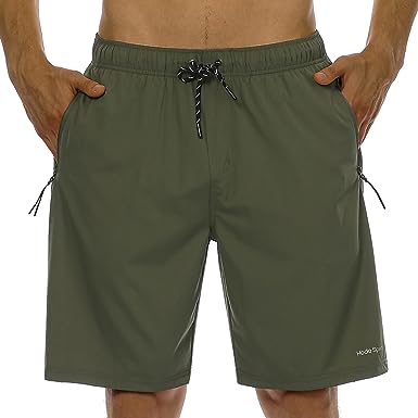 Photo 1 of HODOSPORTS Mens No Liner Swim Trunks Quick-Dry with Zipper Pockets - Army Green - 2XL