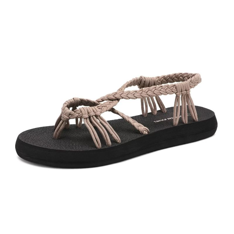 Photo 1 of DREAM PAIRS Women's Flat Sandals Summer Braided Strap Yoga Comfortable Beach Sandals - Sand - Size 8