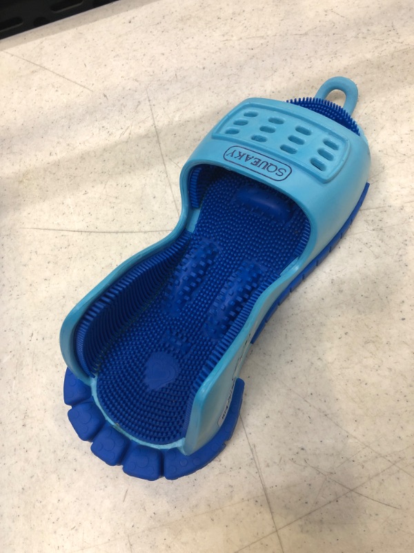 Photo 2 of Squeaky Clean Feet Foot Scrubbers for Use in Shower, Silicone Personal Foot Massager and Cleaner, Shower Exfoliating Slipper with Non Slip Suction Cups, Unisex Foot Care for Men and Women, Blue