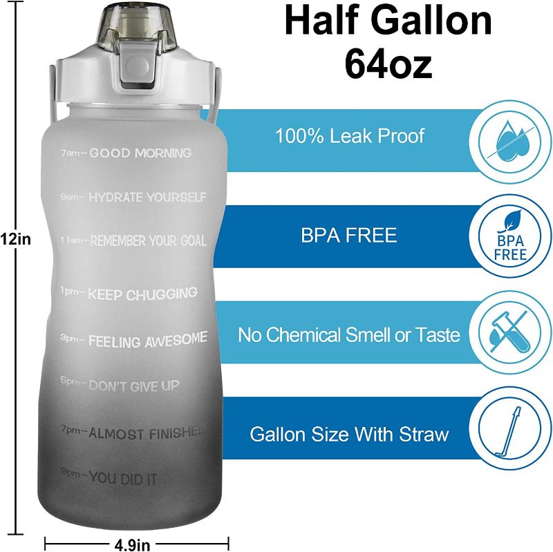 Photo 1 of 64oz Leakproof Free Drinking Water Bottle with Motivational Time Marker BPA Free for Fitness, Gym and Outdoor Sports