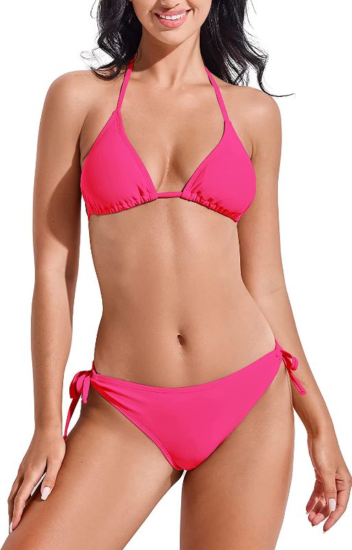 Photo 1 of Beautikini Women's Two Piece Swimsuits Sexy Brazilian Bikini Sets Halter String Bathing Suit Tie Side Thong Triangle Bottom- SIZE S
