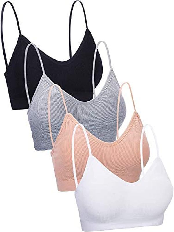 Photo 1 of 4 Pieces V Neck Cami Bra Padded Seamless Bralette Straps Sleeping Bra for Women Girls- SIZE M  
