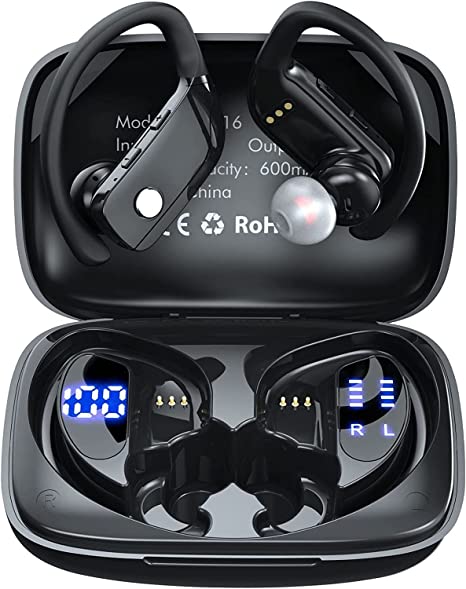 Photo 1 of Caymuller Wireless Earbuds Bluetooth Headphones 48Hrs Play Back Sports Earphones with LED Display Over-Ear Buds Built in Mic in Ear Waterproof Headset for Workout Gaming Running
