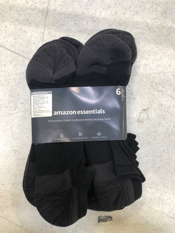 Photo 2 of Amazon Essentials Men's Performance Cotton Cushioned Athletic No-Show Socks, 6 Pairs Size 12-14
