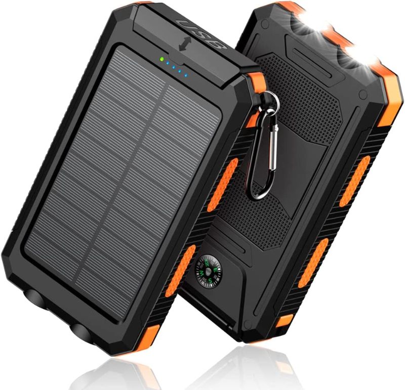 Photo 1 of Feeke Solar-Charger-Power-Bank - 36800mAh Portable Charger,QC3.0 Fast Charger Dual USB Port Built-in Led Flashlight and Compass for All Cell Phone and Electronic Devices(Orange)
