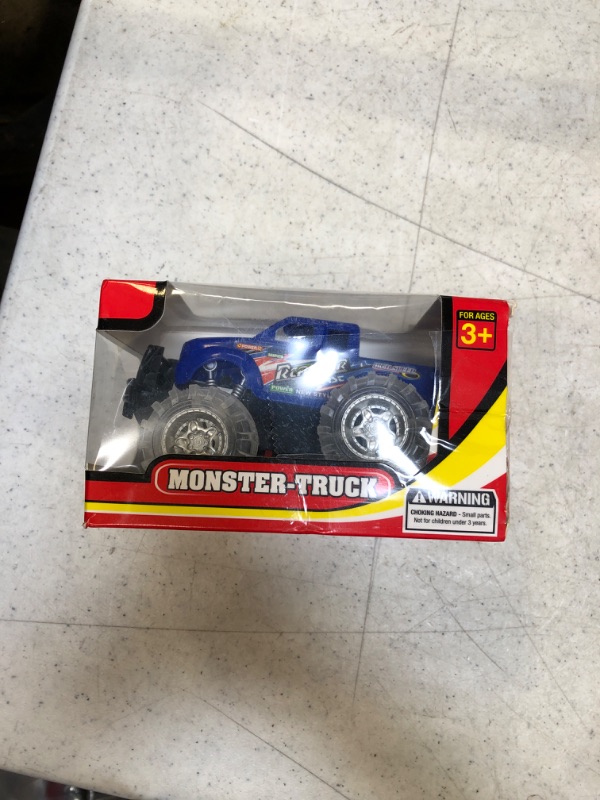 Photo 2 of Playo Monster Trucks for Boys - Car Toys for Boys & Girls - Light up Toys for Kids - 6" Truck with Flashing LED Tires - Toy Cars for 3 Year Old boy + - Push n Go Childrens Birthday Gift (Blue)