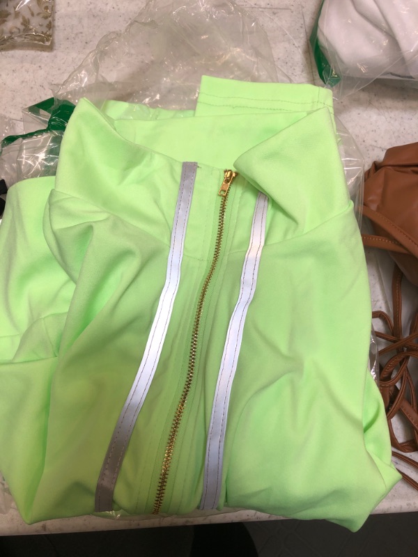 Photo 1 of 2 Piece Outfits for Women Velour Tracksuits Sweatsuits Set Long Sleeve Crop Tops Jackets and Flared Long Pant Sets Small Avocado Green LARGE 