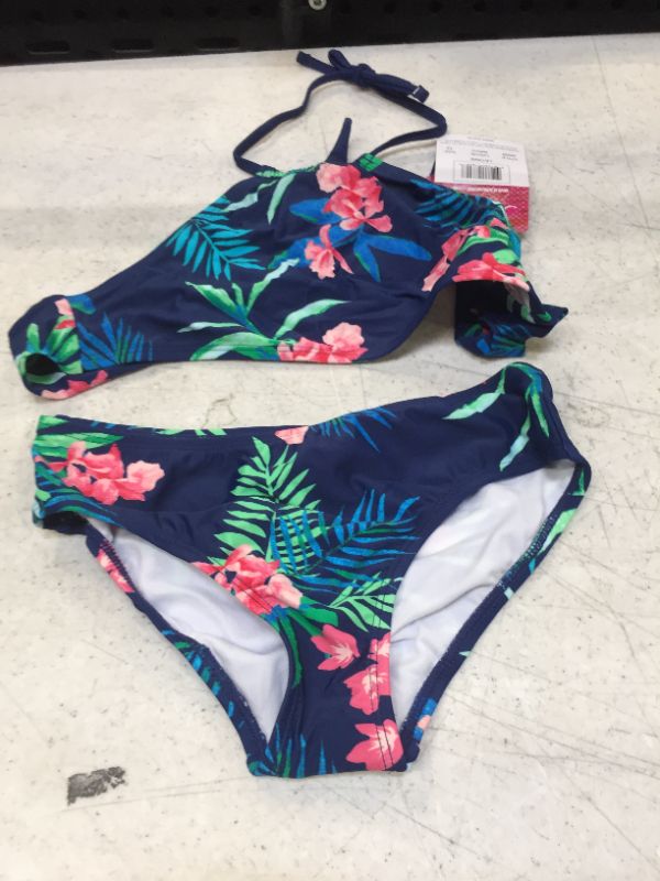 Photo 2 of Kanu Surf Girls' Mahina UPF 50+ Beach Sport Halter Bikini 2-Piece Swimsuit SIZE- 12 Leonie Floral Navy