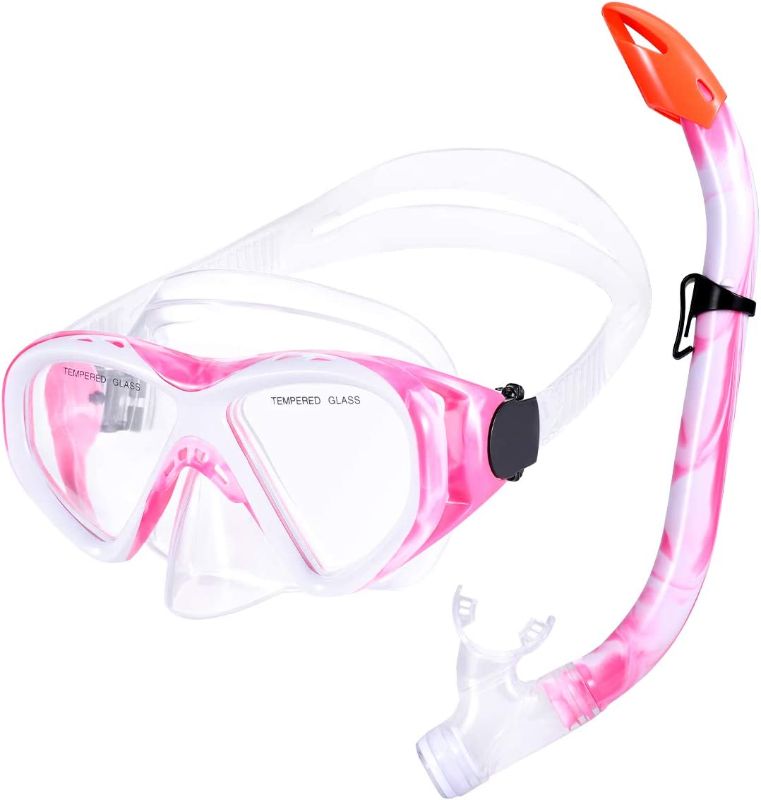 Photo 1 of Kids Snorkel Set, Children Anti-Fog Diving Mask Swimming Goggles Semi-Dry Snorkel Equipment Snorkeling Packages Swimming Gear for Youth Boys Girls Age 5-10
