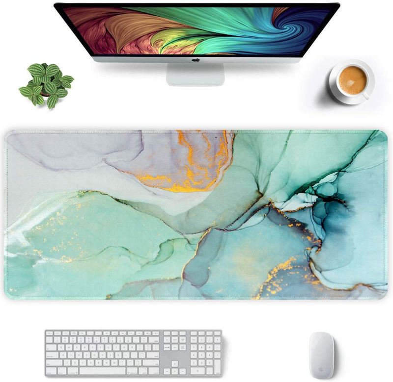 Photo 1 of Auhoahsil Extended Mouse Pad, XXL Gaming Mouse Pads, Large Big Mousepad Laptop Computer Keyboard Mat Desk Pad with Non-Slip Base Stitched Edge for Gaming Office, 35.5 x 15.7 inch, Green Marble
