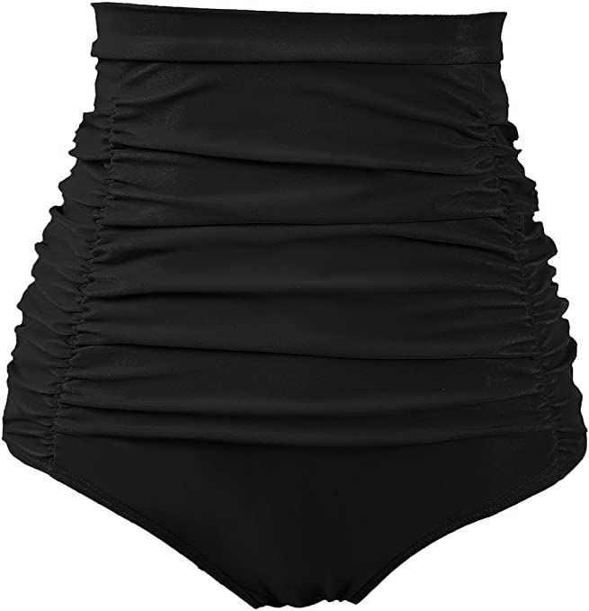 Photo 1 of  Women's Ruched High Waisted Bikini Bottom Retro Vintage Swim Short Tankinis- SIZE M 
