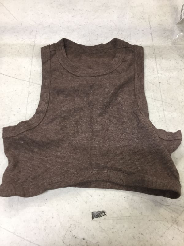 Photo 2 of Abardsion Women's Crew Neck Racerback Knit Ribbed Basic Sleeveless Crop Tank Tops Brown- SIZE  Small