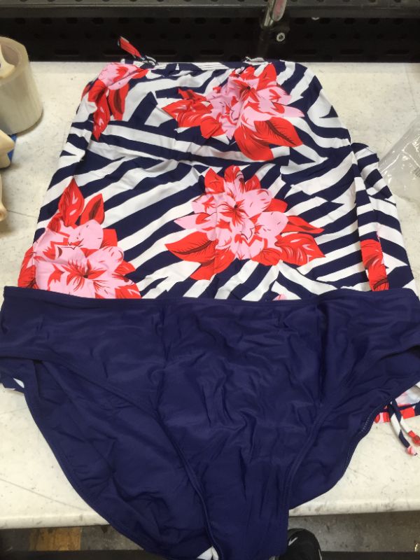 Photo 1 of Aleumdr Womens Blouson Striped Printed Strappy T-Back Push up Tankini Top with Shorts - SIZE XX-Large U Floral