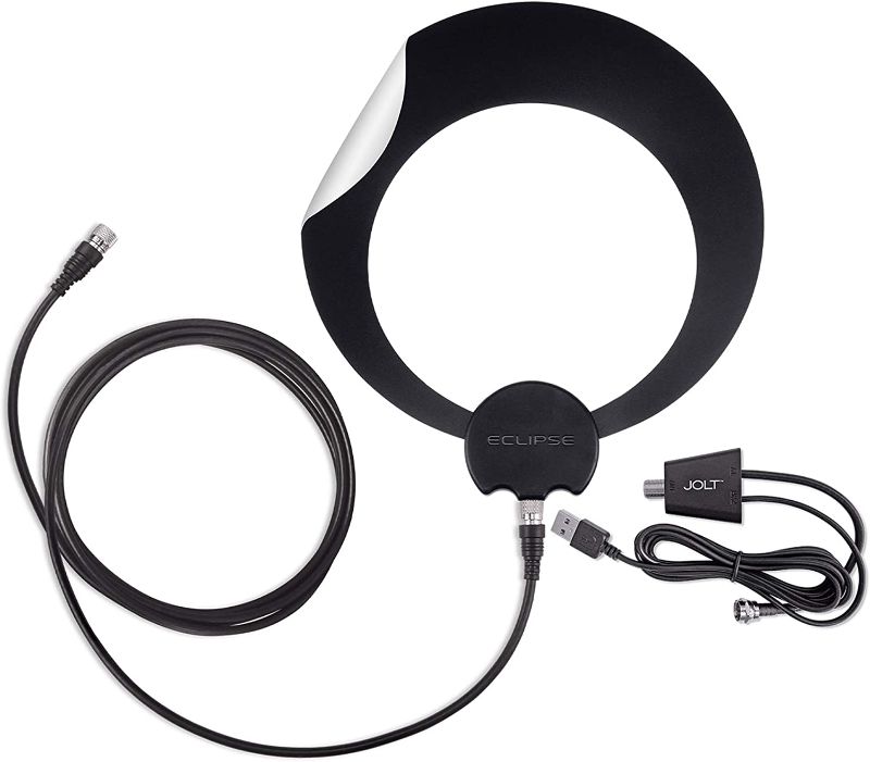 Photo 1 of Antennas Direct ClearStream Eclipse Amplified TV Antenna, 50+ Mile Range, Multi-Directional, Grips to Walls, 15dB In-Line Amplifier, 12 ft. Coaxial Cable, Power Adapter, Black or White (ECL-A)
