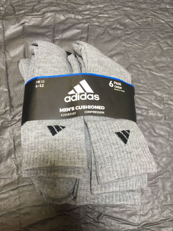 Photo 2 of adidas Men's Athletic Cushioned Crew Socks with Arch Compression for a Secure Fit (6-Pair) Large Heather Grey/Black