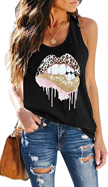 Photo 1 of  Women's Sleeveless Workout Tank Tops Loose Fit Summer Tops Cute Printed Yoga T Shirts