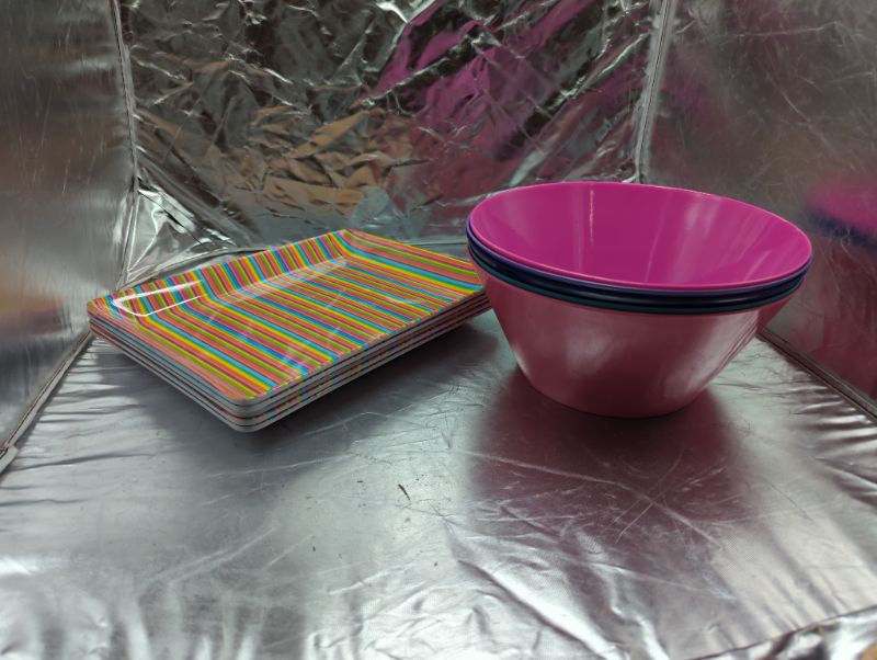 Photo 1 of GLAD - Party Set - 5 Serving Bowls (Multicolor) - 5 Serving Trays (Striped Colored)