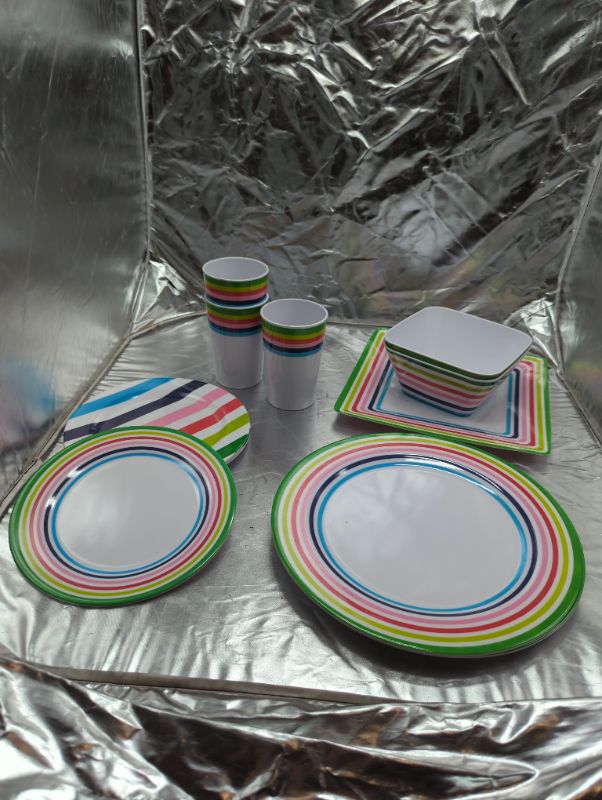 Photo 1 of GLAD - Striped Bundle - 3 Cups, 5 Small Circle Plates, 2 Small Square Bowls, 4 Large Plates