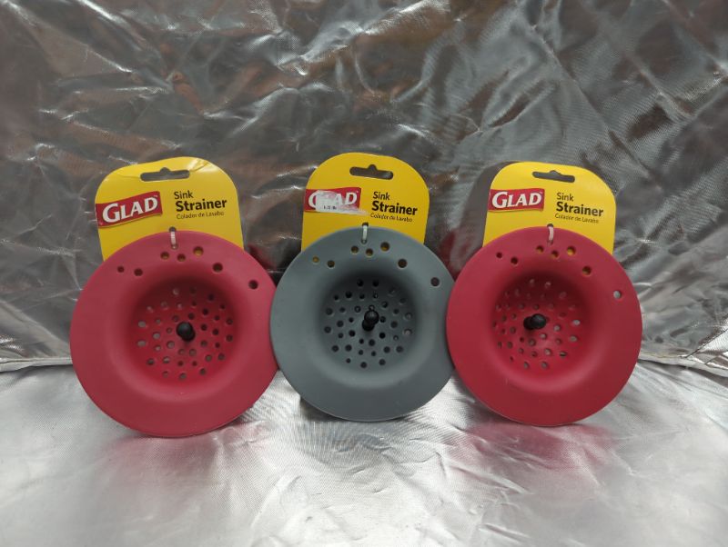Photo 1 of GLAD - 3 Pack - Sink Strainer - Grey/Red Silicone