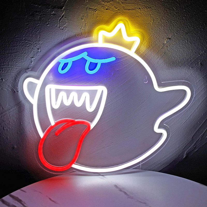 Photo 1 of Neon Sign King Boo The Ghost Face LED Neon Light Mario Lamp Acrylic Sign for Game Room Decor Gaming Light Accessory Gifts for Boy Room Decor
