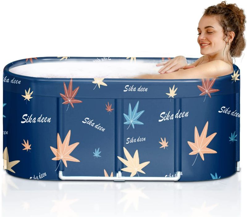 Photo 1 of LERGNA Portable Bathtub,Foldable Freestanding Bathtub,Japanese Soaking Tub,Shower Stall Bathtub,Bathroom Folding SPA Tub For Adults,Boys And Girls,Outdoor/Indoor Hot Ice Bath,47 Inch,Blue,PVC+Al Alloy
