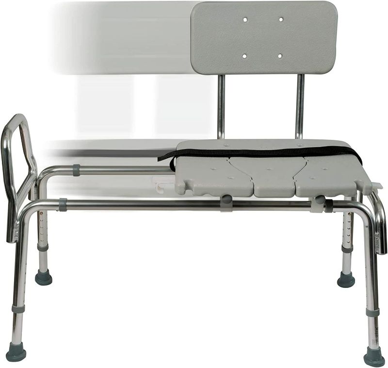 Photo 1 of DMI Tub Transfer Bench and Shower Chair with Non Slip Aluminum Body, FSA Eligible, Adjustable Seat Height and Cut Out Access, Holds Weight up to 400 Lbs, Bath and Shower Safety, Transfer Bench
