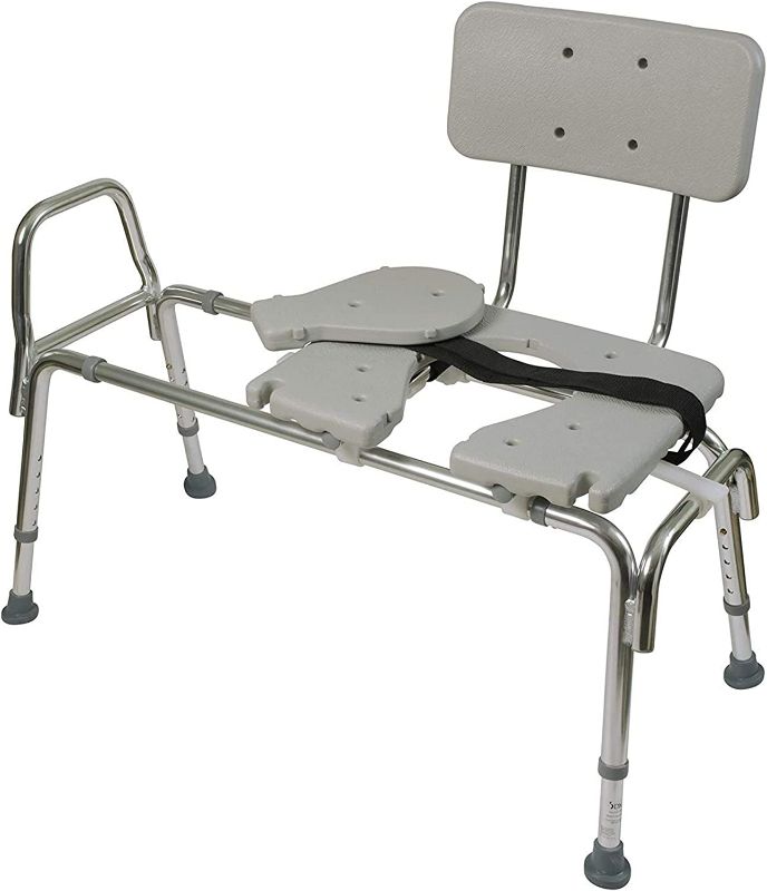 Photo 2 of DMI Tub Transfer Bench and Shower Chair with Non Slip Aluminum Body, FSA Eligible, Adjustable Seat Height and Cut Out Access, Holds Weight up to 400 Lbs, Bath and Shower Safety, Transfer Bench
