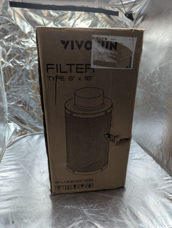 Photo 3 of VIVOSUN 6 Inch Air Carbon Filter Smelliness Control with Australia Virgin Charcoal for Inline Duct Fan, Grow Tent, Pre-Filter Included, Reversible Flange 6"x 18" 6 Inch Silver