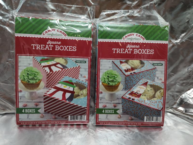 Photo 1 of Holiday Treat Gift Boxes - 2 Packs/Designs - 4 Boxes/per Pack (6.25"x6.25"x3")