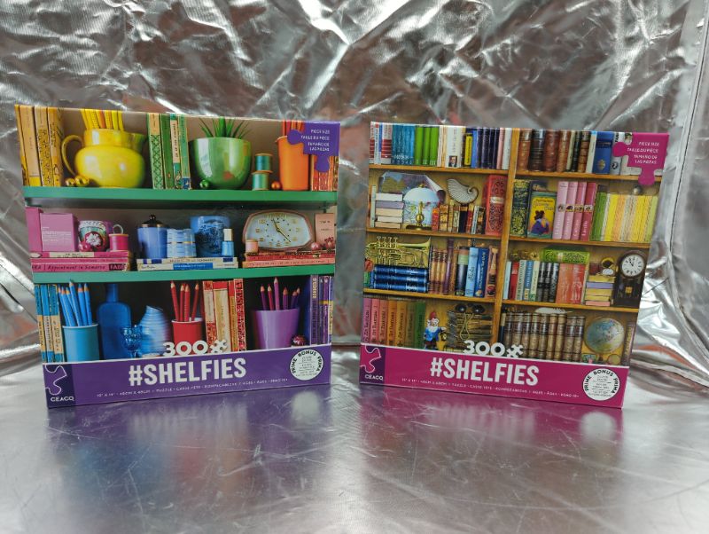 Photo 1 of Ceaco - Shelfies Puzzles - 2 Pack - Rainbow Shelf - 300 Piece Jigsaw Puzzle & The Library 300 Piece Jigsaw Puzzle
