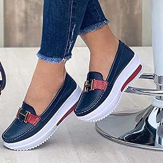 Photo 2 of 2021 Women's Casual Comfortable Platform Loafers Slip on Flat Boat, Wedge Heel Round Toe Walking Shoes - Size 5

