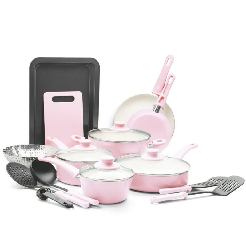 Photo 1 of GreenLife Soft Grip 18 Piece Cookware Set, Quartz Pink
