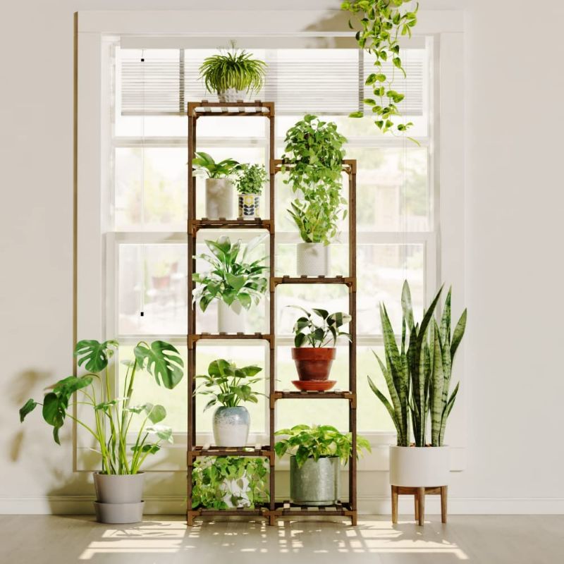 Photo 1 of Bamworld Tall Plant Stand for Indoor Plants Outdoor Corner Plant Shelf Flower Stands for Living Room Balcony and Garden (9 pots)
