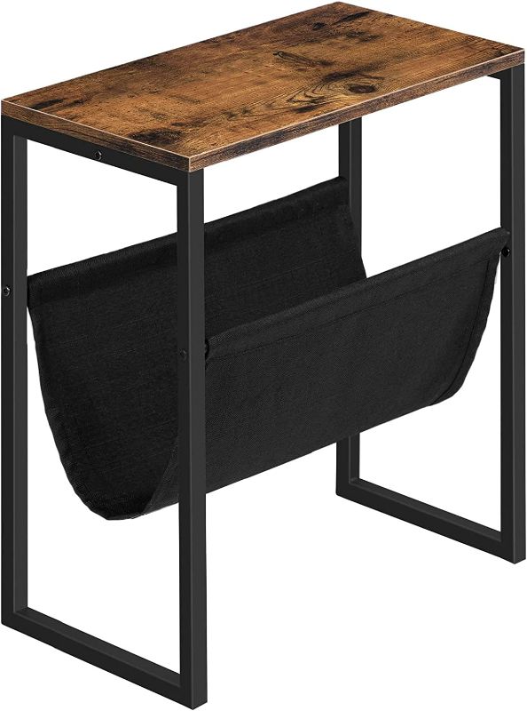 Photo 1 of HOOBRO Narrow Side Table, End Table with Magazine Holder Sling, Industrial Slim Nightstand for Small Spaces, Bedroom, Living Room, Small Coffee Accent Table, Rustic Brown and Black 
