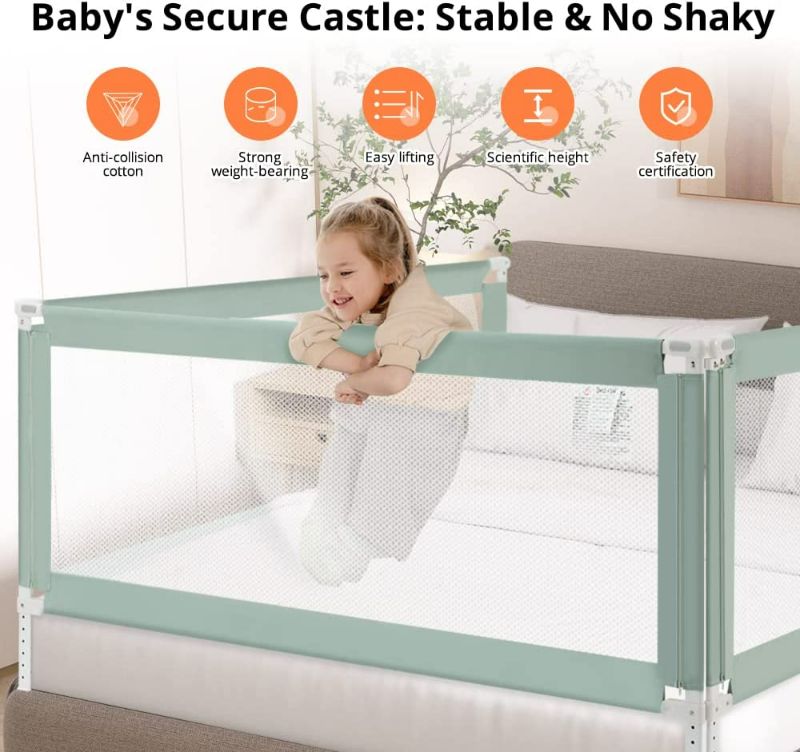 Photo 3 of COMOMY 37.4" Extra Tall Bed Rail for Toddlers, 79" Long Toddler Bedrail Guard for Children, Strong Toddler Bed Rail, Infants Safety Bed Guardrail for Twin, Full Size, Queen & King Mattress?Green, 1Pc? 79"(L)x37.4"(H)