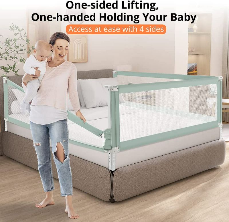 Photo 2 of COMOMY 37.4" Extra Tall Bed Rail for Toddlers, 79" Long Toddler Bedrail Guard for Children, Strong Toddler Bed Rail, Infants Safety Bed Guardrail for Twin, Full Size, Queen & King Mattress?Green, 1Pc? 79"(L)x37.4"(H)
