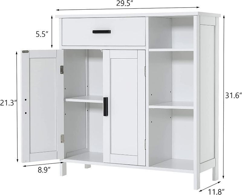 Photo 2 of WEENFON Bathroom Floor Storage Cabinet, Kitchen Storage Cabinet with Doors and Shelves, Freestanding Storage Cabinet with Drawers, Floor Cabinet for Living Room, Bedroom, Bathroom, Kitchen, White