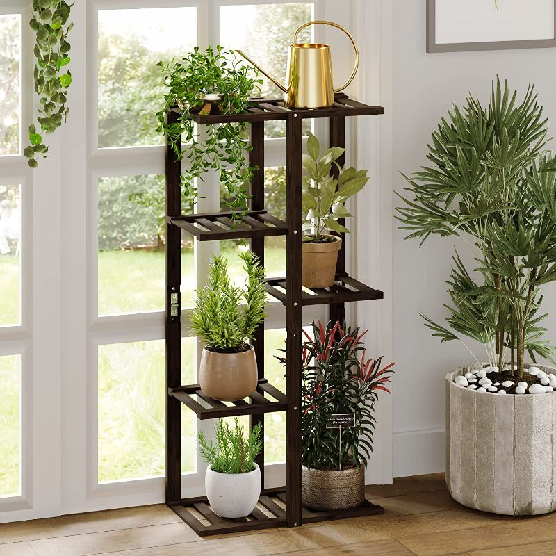 Photo 1 of BAMFOX Bamboo Plant Stand Holder Shelf for Indoor and Outdoor,Tall Plant Shelf & Multi-layer Plant ladder Displayed for Balcony, Garden, Corner Plant Holder and Potted Plant Shelf - LIGHT WOOD
