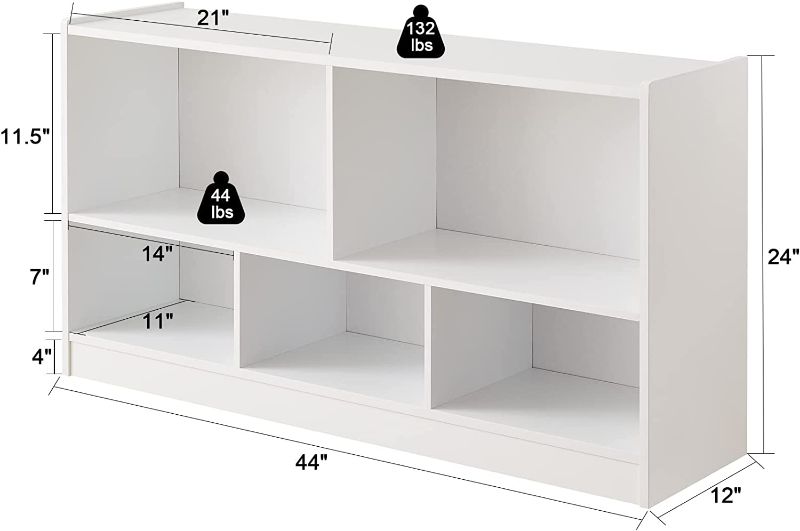 Photo 2 of TOYMATE Toy Organizers and Storage, 5-Section Kids Bookshelf for Organizing Books Toys, Wooden Toy Storage Cabinet for Children's Room, Playroom, Nursery