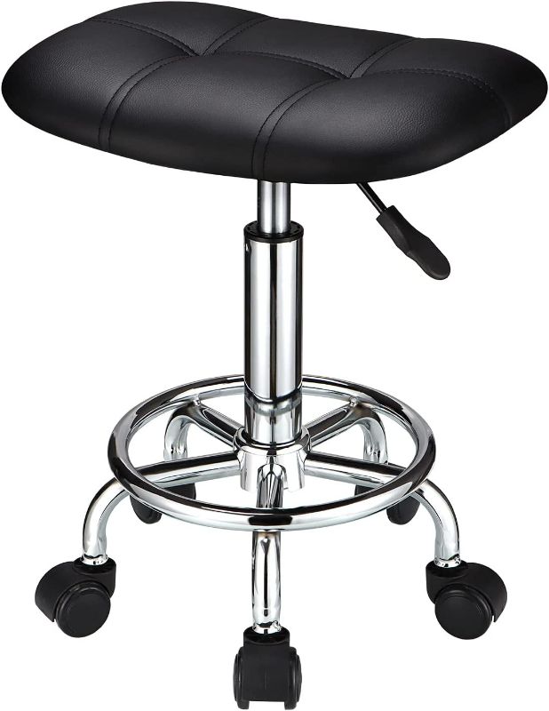 Photo 1 of HMTOT Square Rolling Stool with Wheels Height Adjustable Swivel Stools Black
