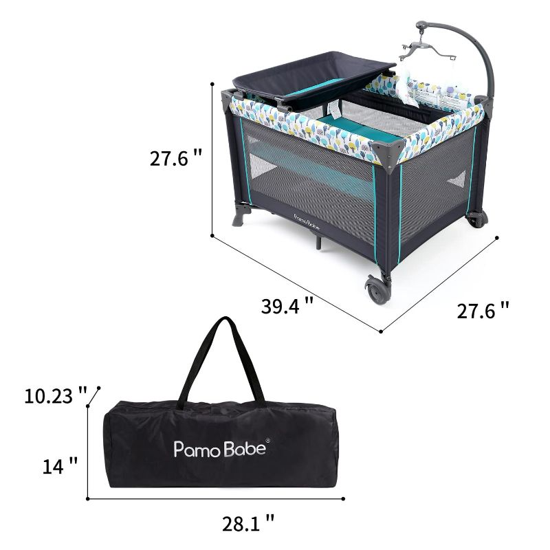 Photo 2 of Pamo Babe Portable Crib for Baby, Portable Baby Playpen with Bassinet and Changing Table Blue