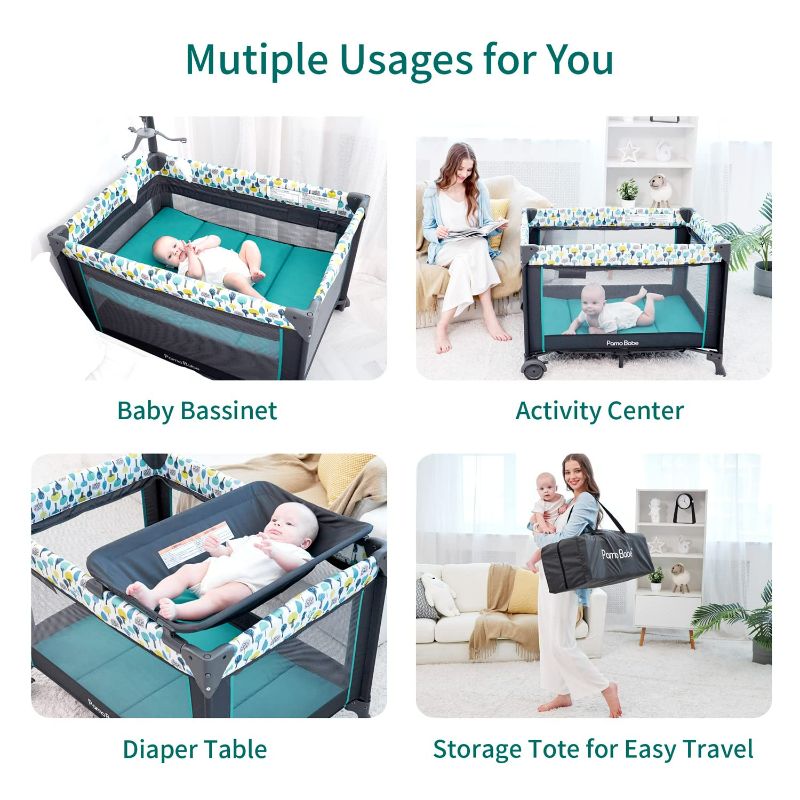 Photo 3 of Pamo Babe Portable Crib for Baby, Portable Baby Playpen with Bassinet and Changing Table Blue