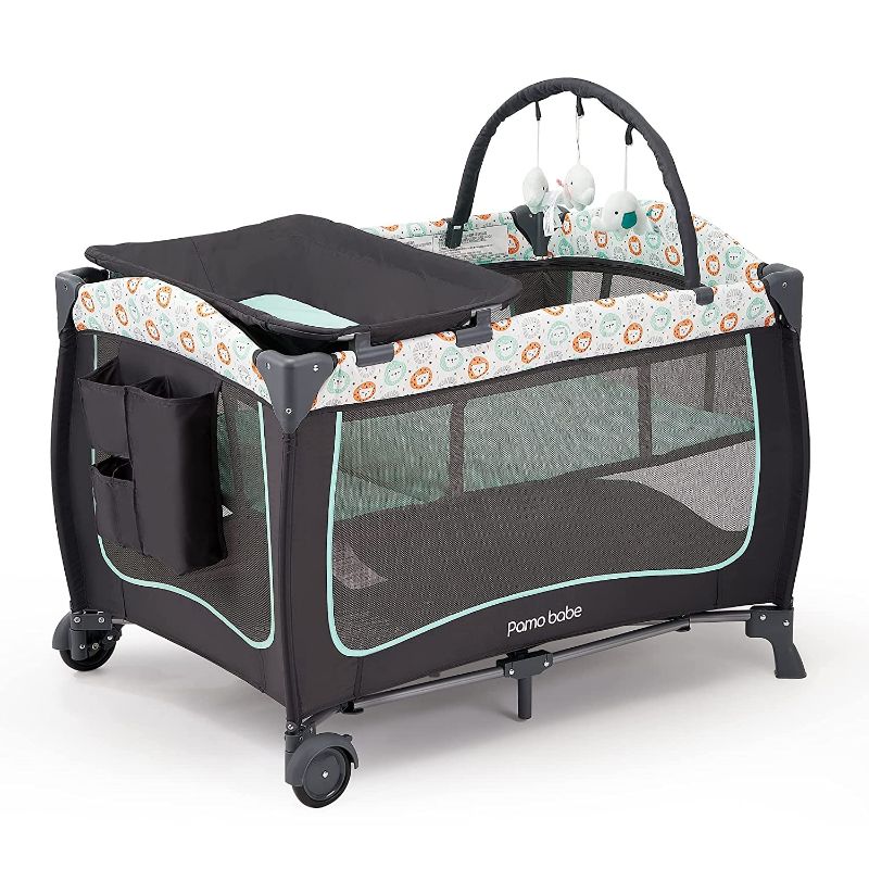 Photo 1 of Pamo Babe Portable Crib for Baby Nursery Center Playard Baby Playpen Travel Crib Diaper Changer with Mattress
