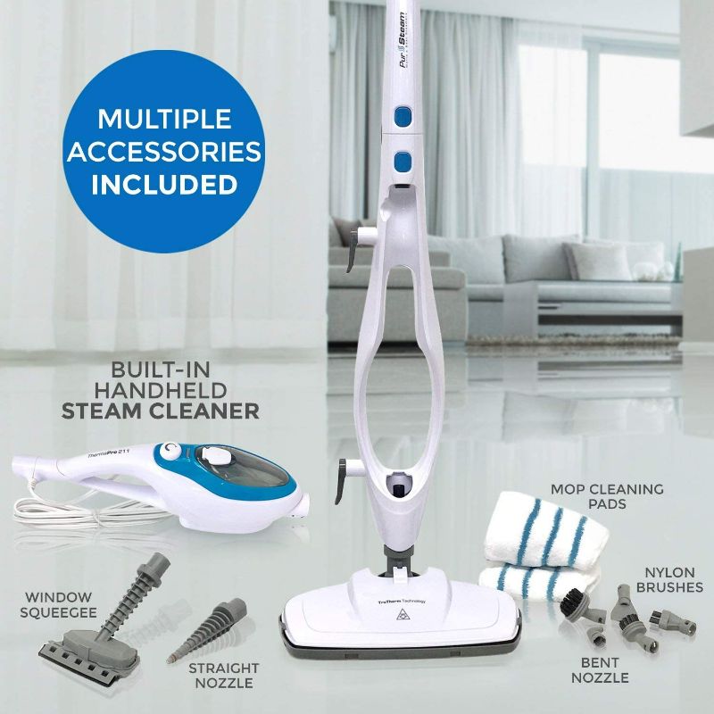 Photo 2 of PurSteam Steam Mop Cleaner 10-in-1 with Convenient Detachable Handheld Unit, Laminate/Hardwood/Tiles/Carpet Kitchen - Garment - Clothes - Pet Friendly Steamer Whole House Multipurpose Use
