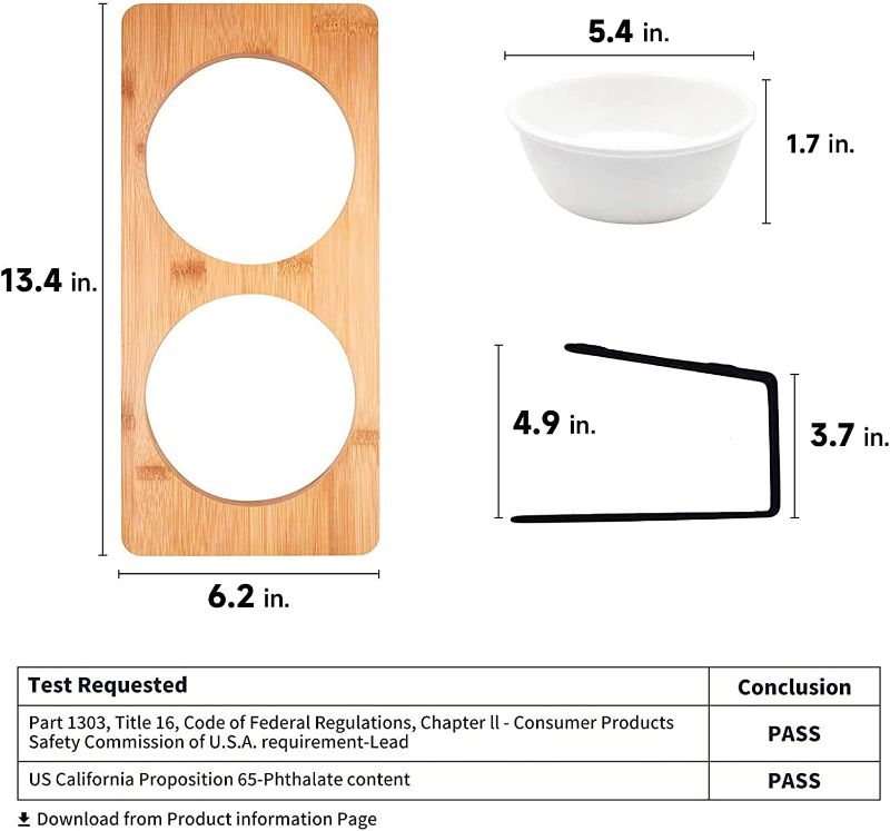 Photo 3 of FUKUMARU Elevated Cat Ceramic Bowls, Small Dog 15° Tilted Raised Food Feeding Dishes, Solid Bamboo Water Stand Feeder Set for Cats and Puppy
