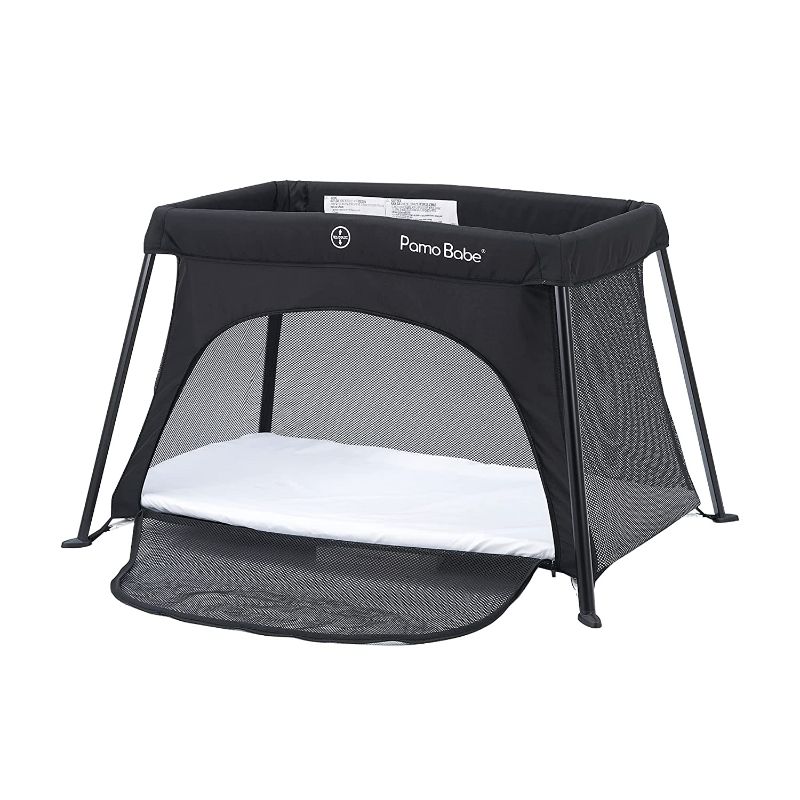 Photo 2 of Pamo babe Lightweight Travel Crib, Portable and Easy to Carry Baby Playard, Travel Playard for Baby with Soft Mattress Pad(Black)
